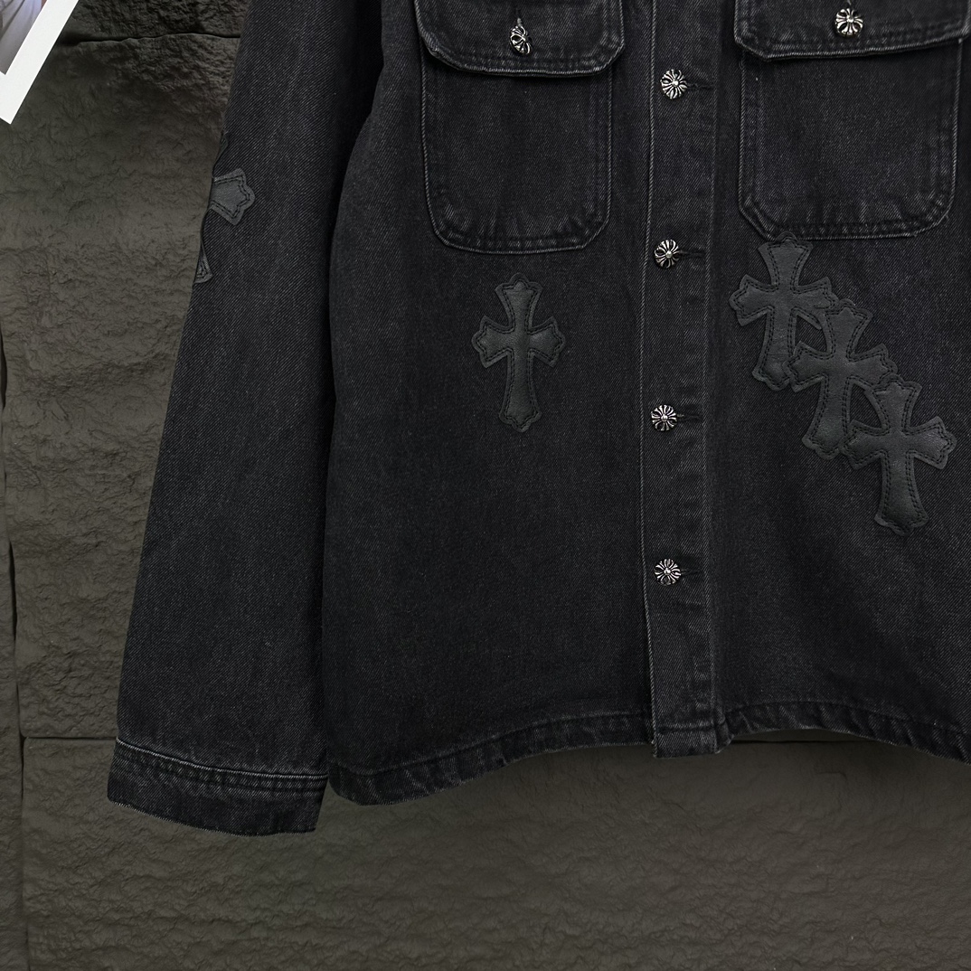 Chrome Hearts 克罗心2024新款黑色十字架贴皮 水洗牛仔外套