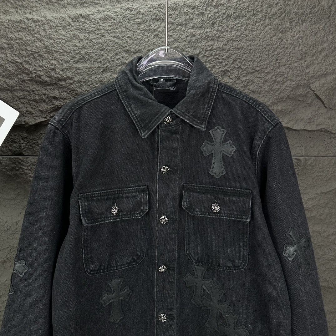 Chrome Hearts 克罗心2024新款黑色十字架贴皮 水洗牛仔外套