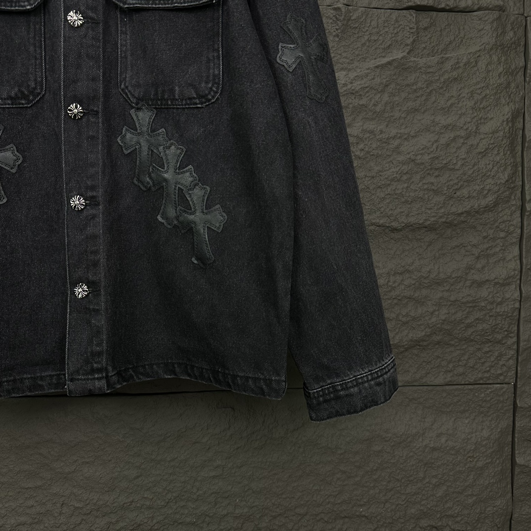 Chrome Hearts 克罗心2024新款黑色十字架贴皮 水洗牛仔外套
