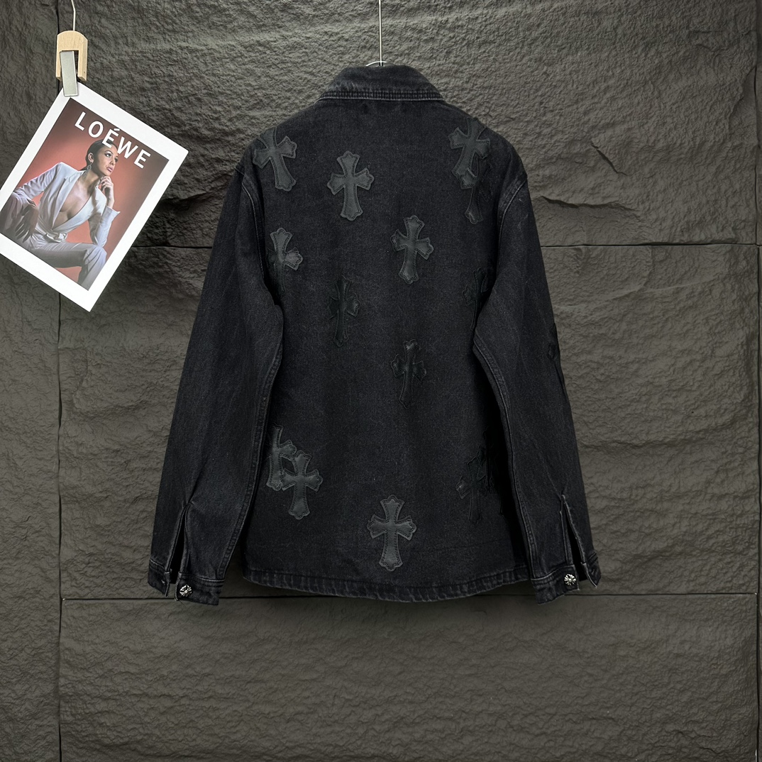 Chrome Hearts 克罗心2024新款黑色十字架贴皮 水洗牛仔外套