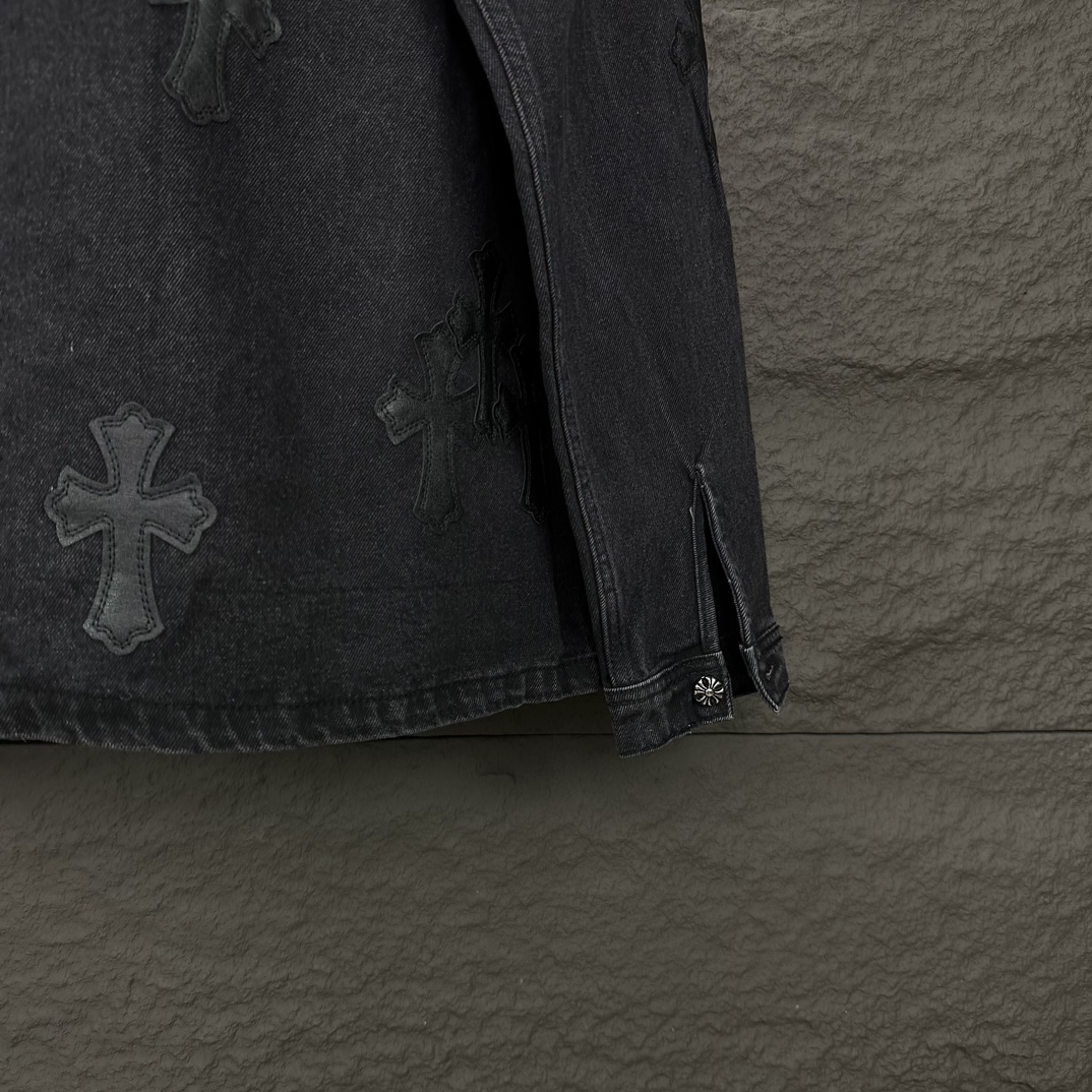 Chrome Hearts 克罗心2024新款黑色十字架贴皮 水洗牛仔外套
