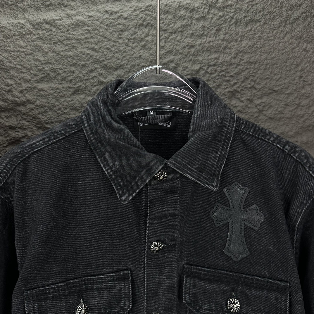 Chrome Hearts 克罗心2024新款黑色十字架贴皮 水洗牛仔外套