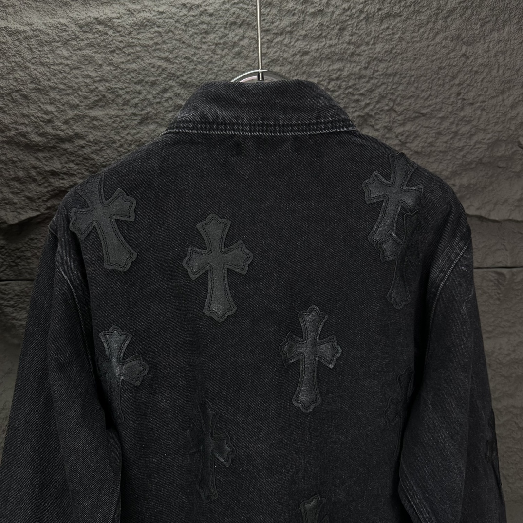 Chrome Hearts 克罗心2024新款黑色十字架贴皮 水洗牛仔外套
