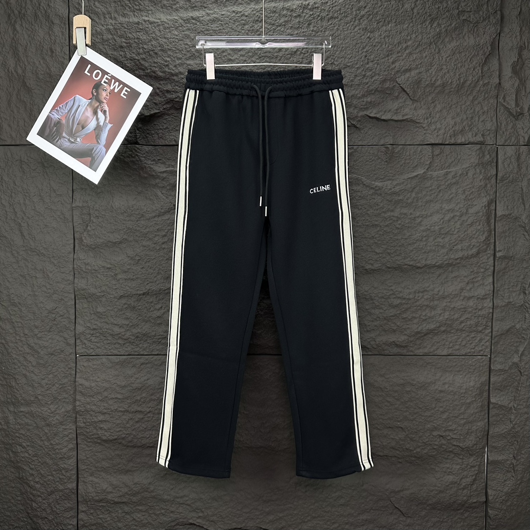 DR CÉLINE 2024 Embroidered Couple Pants: High-End Custom Fabric, Unisex, Black, S-XL - 图片 1