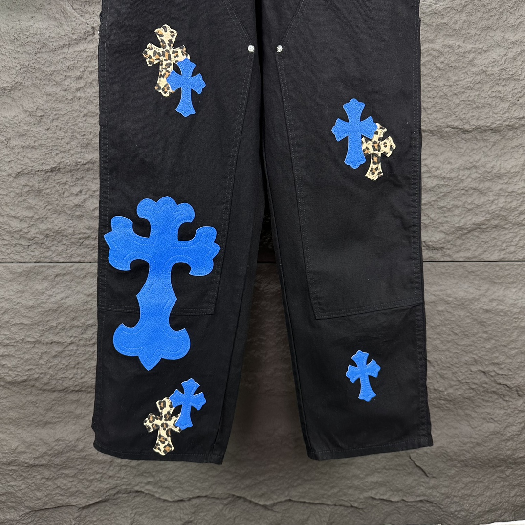 Chrome Hearts 克罗心2024新款重工帆布牛王十字架贴皮 水洗牛仔裤