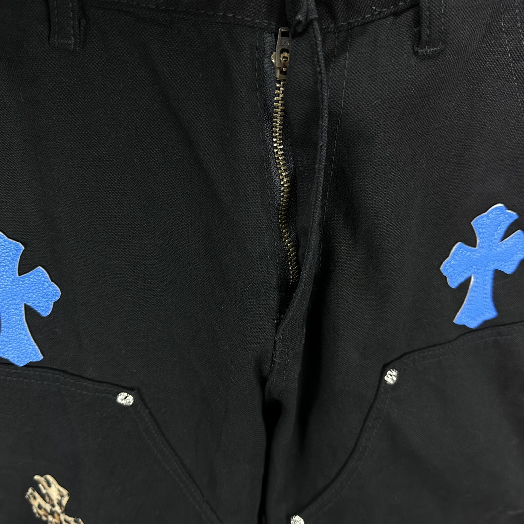 Chrome Hearts 克罗心2024新款重工帆布牛王十字架贴皮 水洗牛仔裤