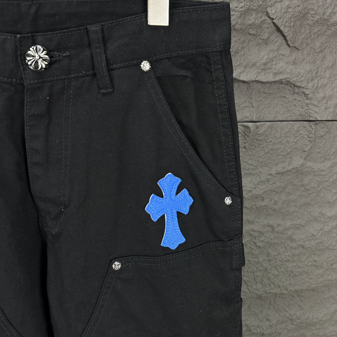 Chrome Hearts 克罗心2024新款重工帆布牛王十字架贴皮 水洗牛仔裤