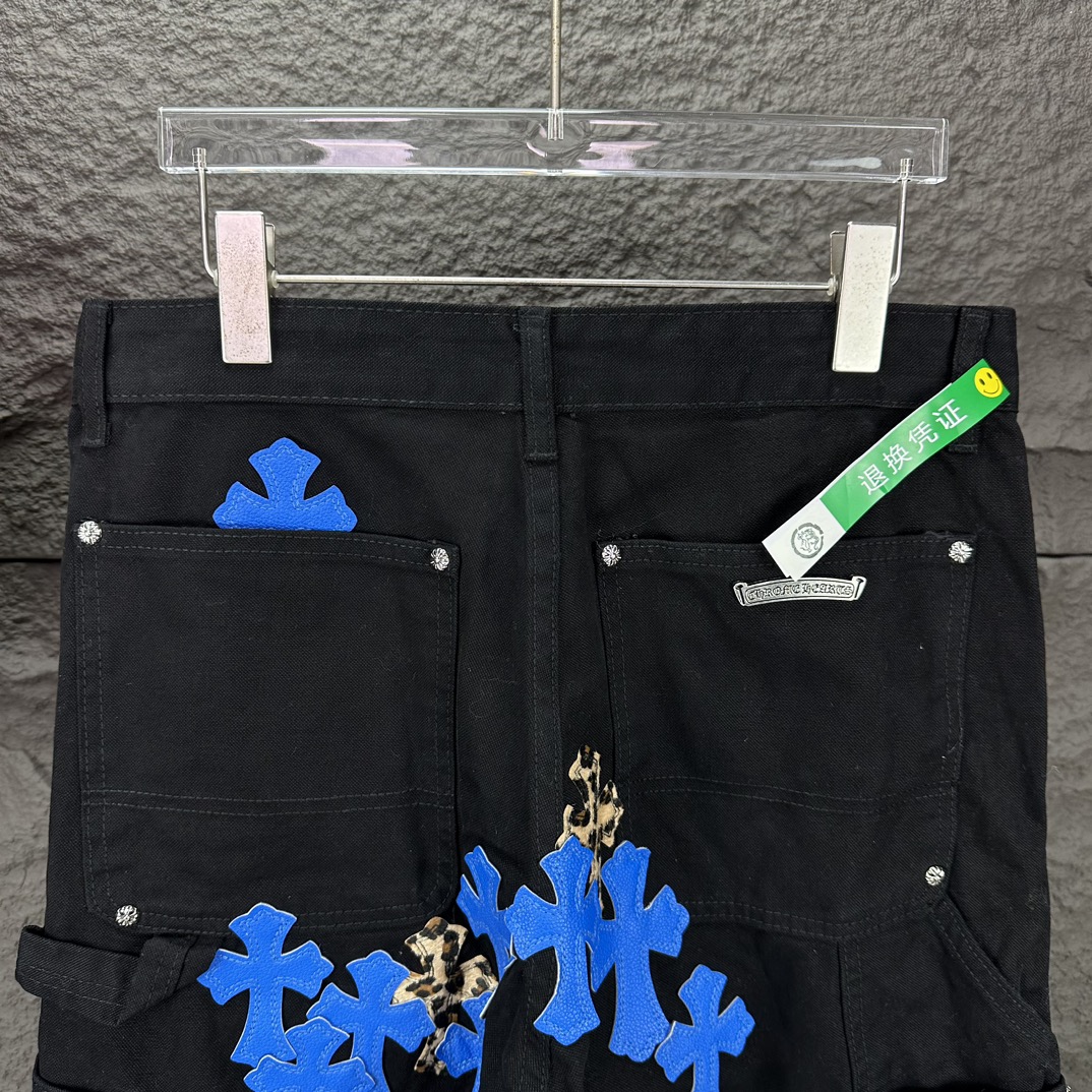 Chrome Hearts 克罗心2024新款重工帆布牛王十字架贴皮 水洗牛仔裤