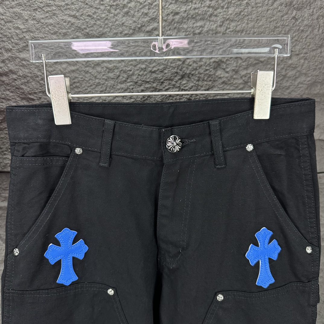 Chrome Hearts 克罗心2024新款重工帆布牛王十字架贴皮 水洗牛仔裤