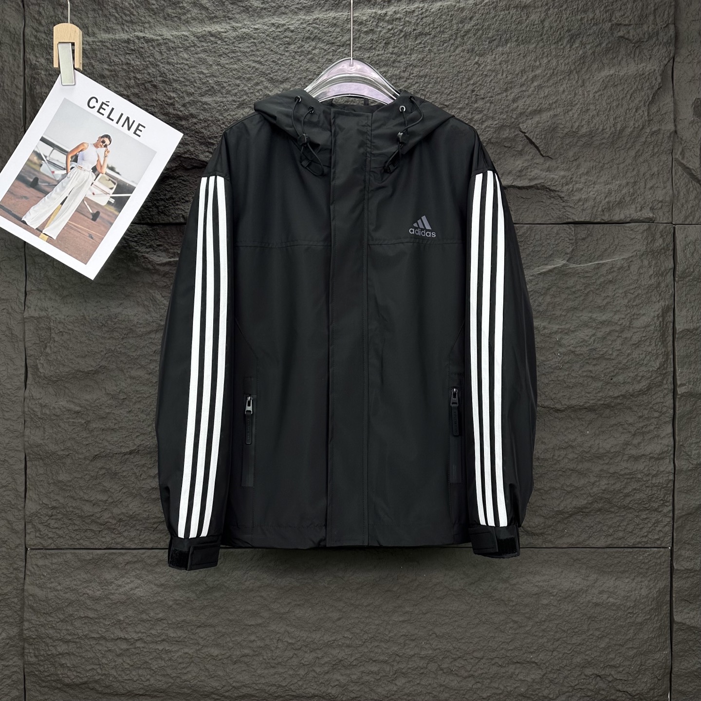 Adi’s 2025 Waterproof Hood Zipper Jacket: High-End Couple’s Fashion in Black and White - 图片 1