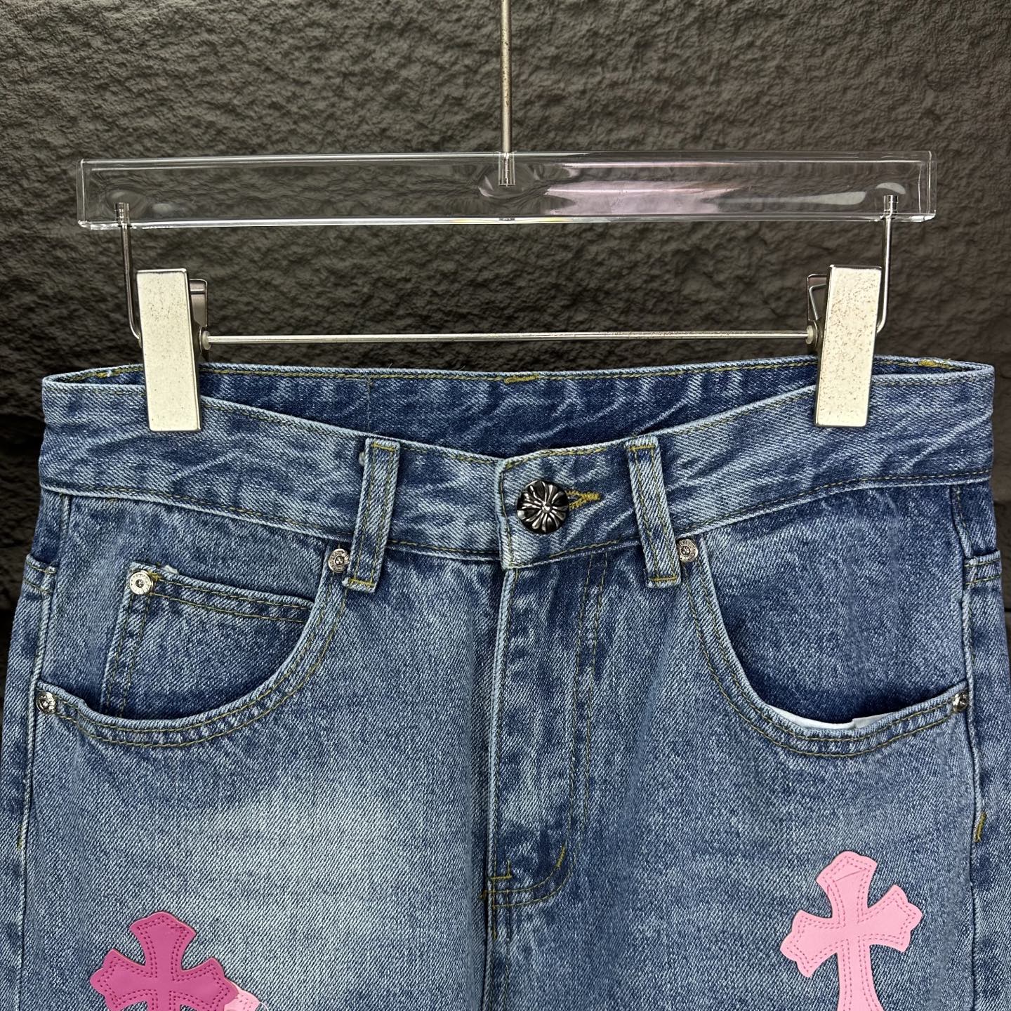 High-End 2025 Pink Cross-Crossing Couple Jeans: Top Quality, Various Styles, Size Options - 图片 5