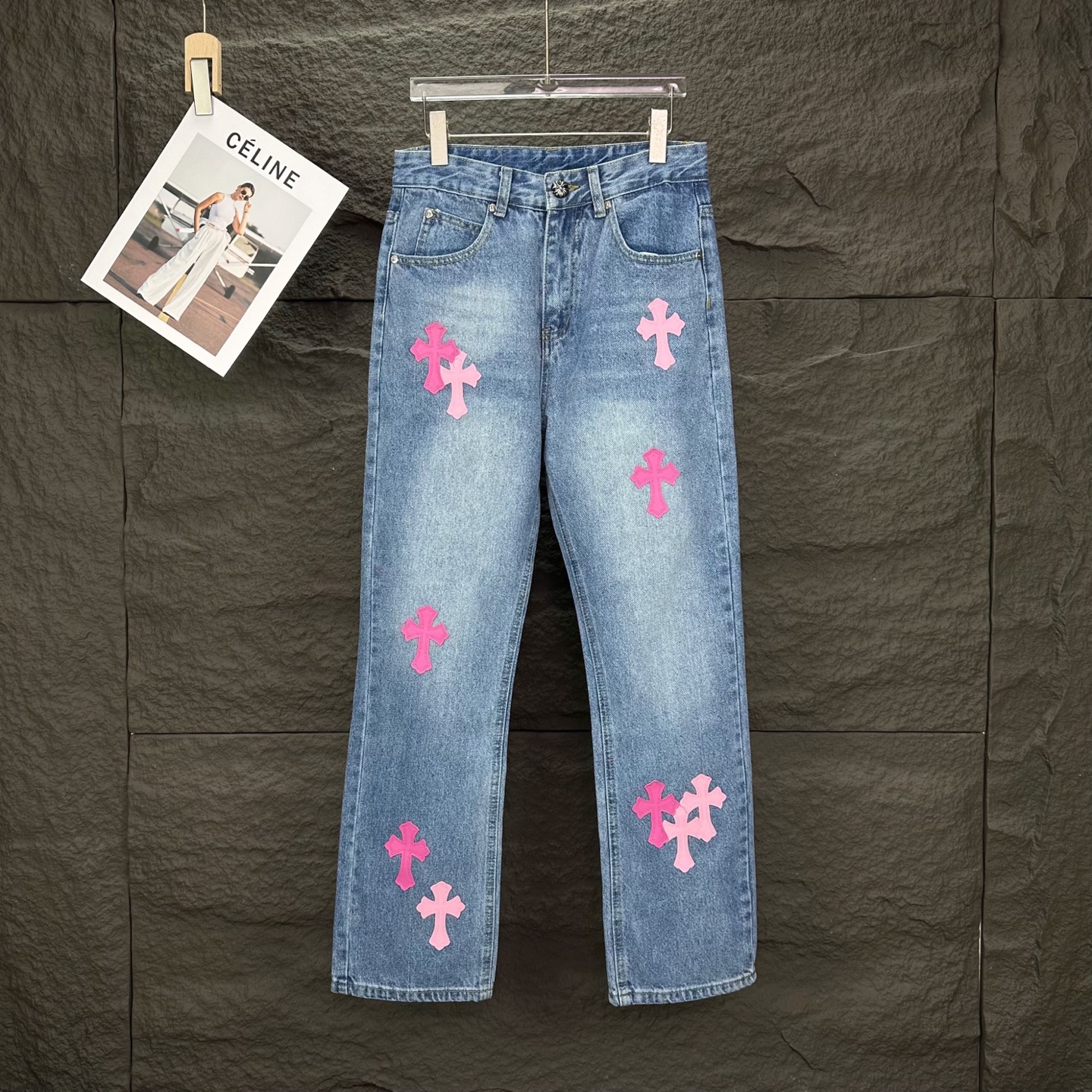 High-End 2025 Pink Cross-Crossing Couple Jeans: Top Quality, Various Styles, Size Options - 图片 1