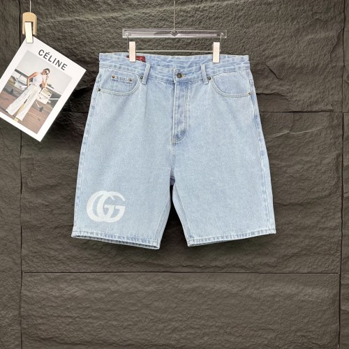 Gucci 2025 Denim Shorts with Laser Print Logo, Washed, Loose Fit, Light Blue 1 Gucci 2025 Denim Shorts with Laser Print Logo, Washed, Loose Fit, Light Blue
