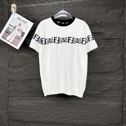 Fendi Logo Knitted Short Sleeve Crew Neck T-Shirt Couple Unisex Top 1 Fendi Logo Knitted Short Sleeve Crew Neck T-Shirt Couple Unisex Top