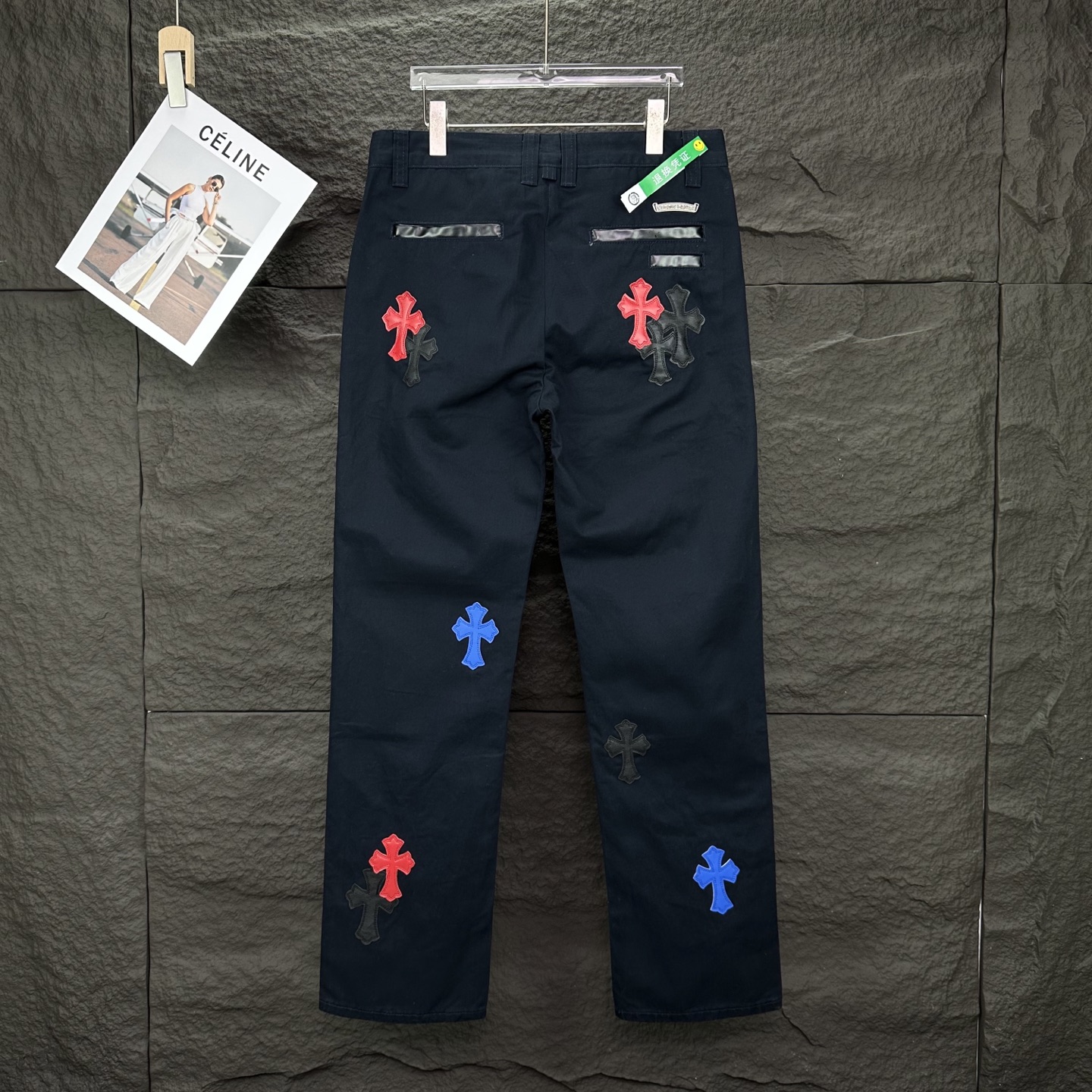Chrome Hearts 克罗心2025新款黑蓝红十字架贴皮 水洗牛仔裤
