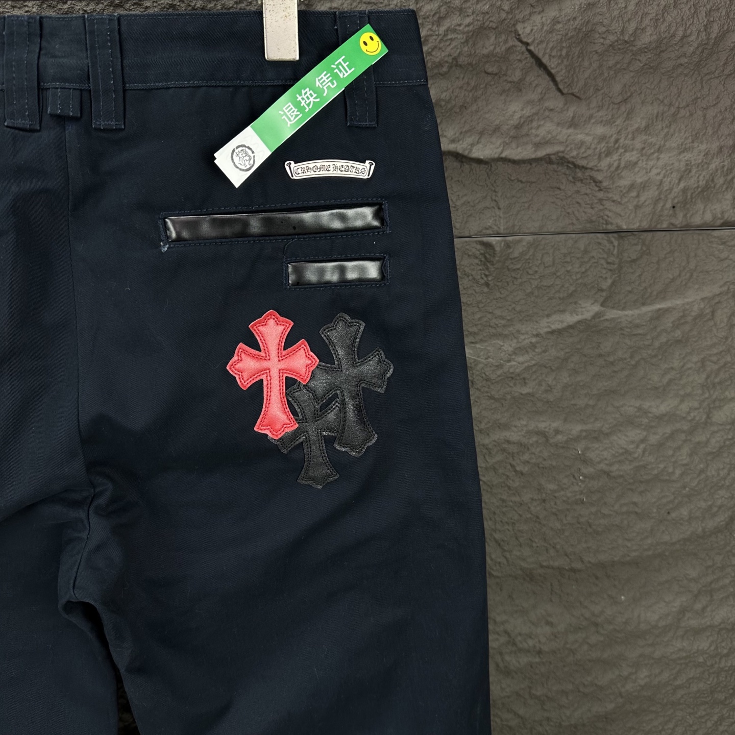 Chrome Hearts 克罗心2025新款黑蓝红十字架贴皮 水洗牛仔裤