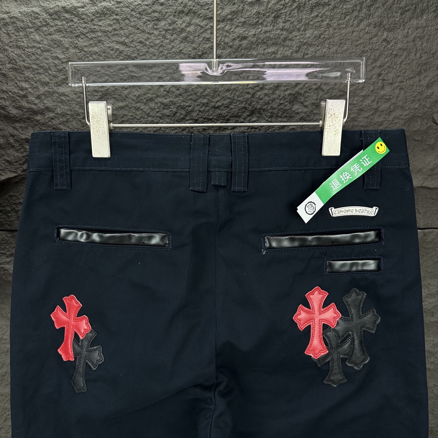 Chrome Hearts 克罗心2025新款黑蓝红十字架贴皮 水洗牛仔裤