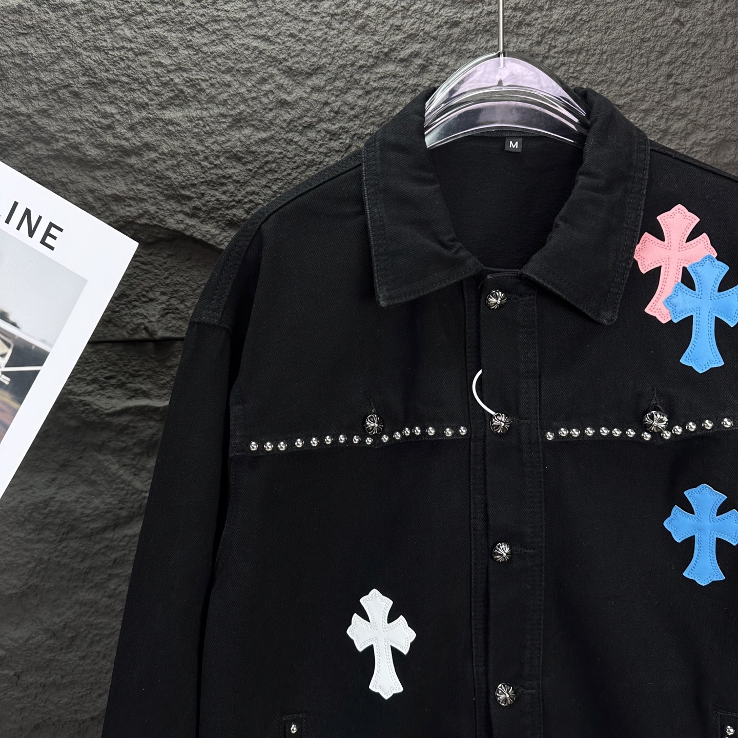 Chrome Hearts 克罗心2025新款蓝白十字架拼皮珋钉 牛仔外套