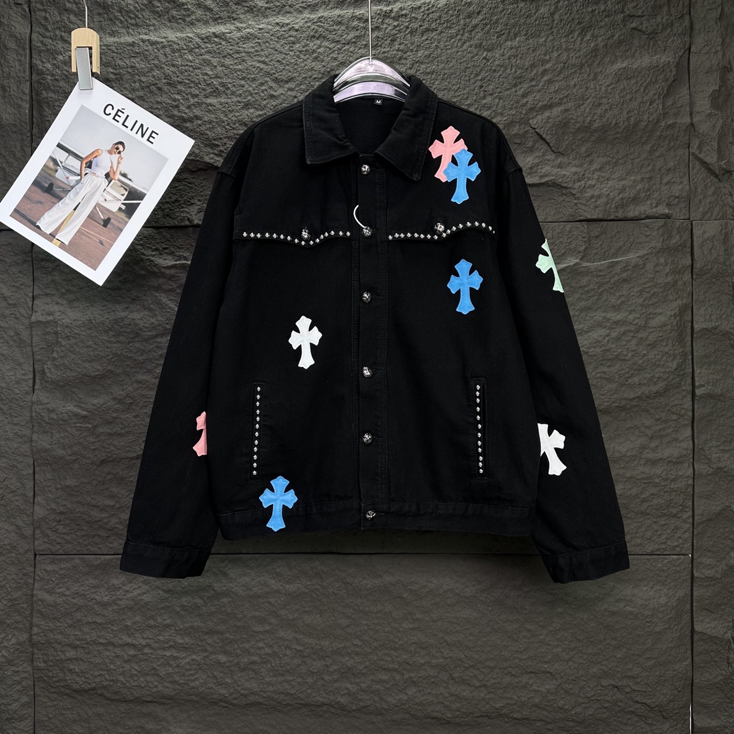 Chrome Hearts 克罗心2025新款蓝白十字架拼皮珋钉 牛仔外套