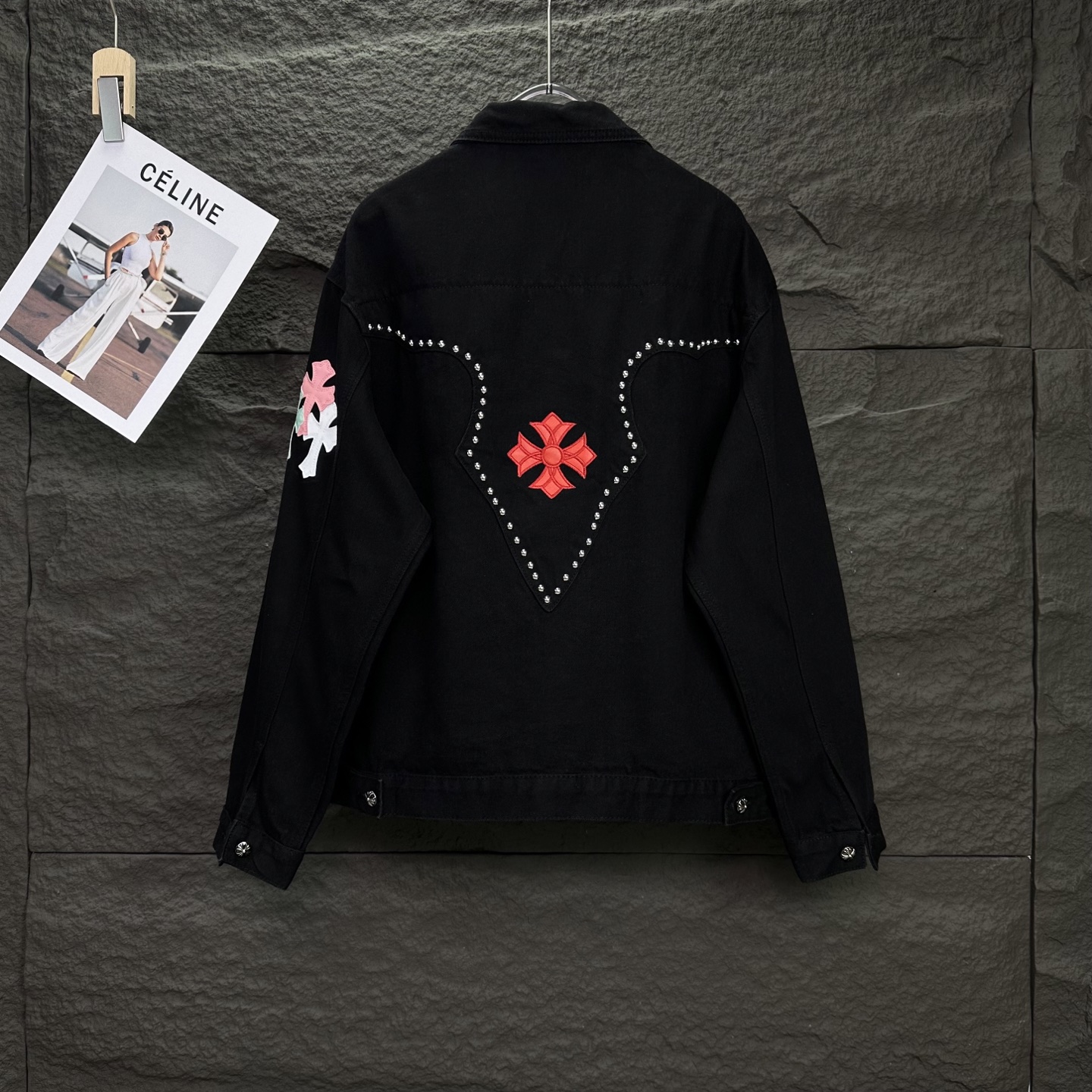 Chrome Hearts 克罗心2025新款蓝白十字架拼皮珋钉 牛仔外套