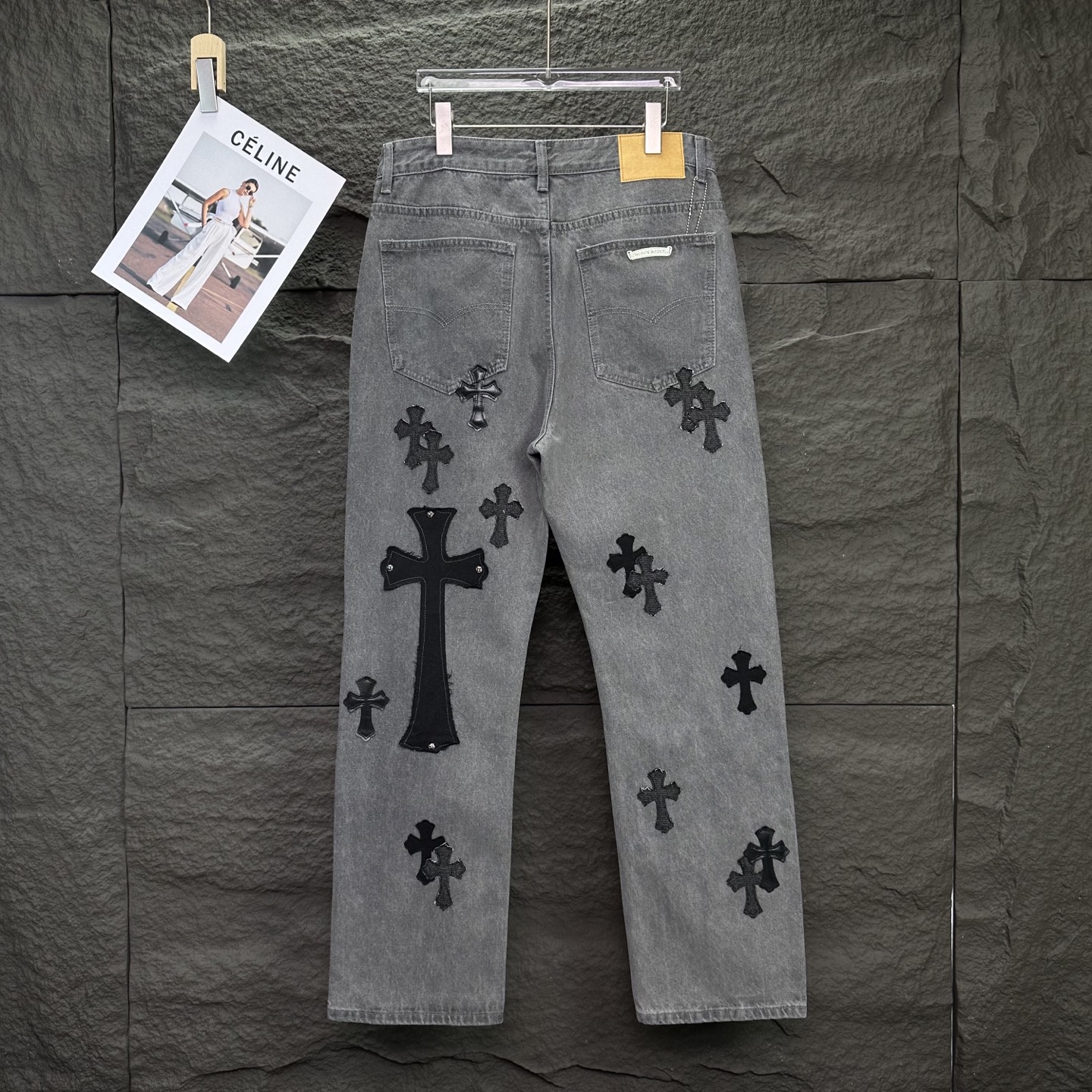 Chrome Hearts 克罗心2025新款牛王金属十字架拼皮 水洗牛仔裤
