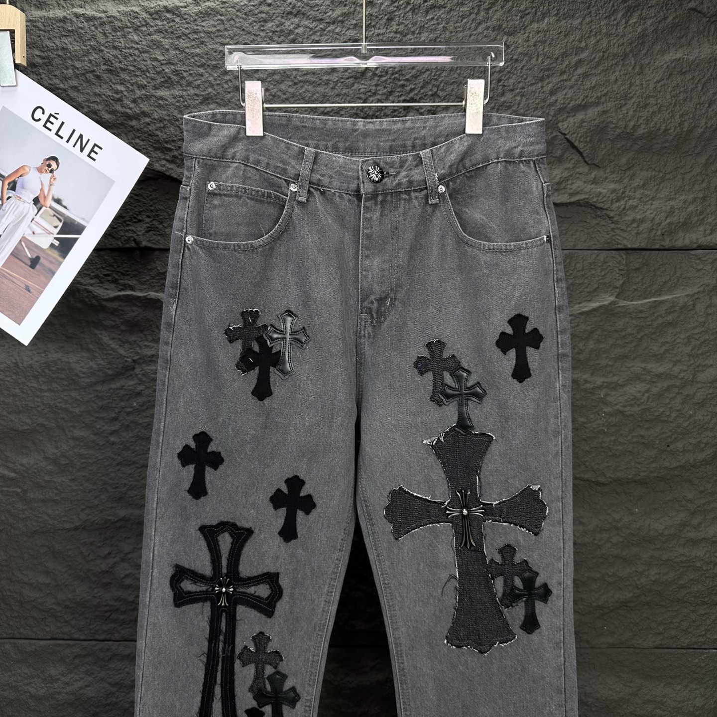 Chrome Hearts 克罗心2025新款牛王金属十字架拼皮 水洗牛仔裤