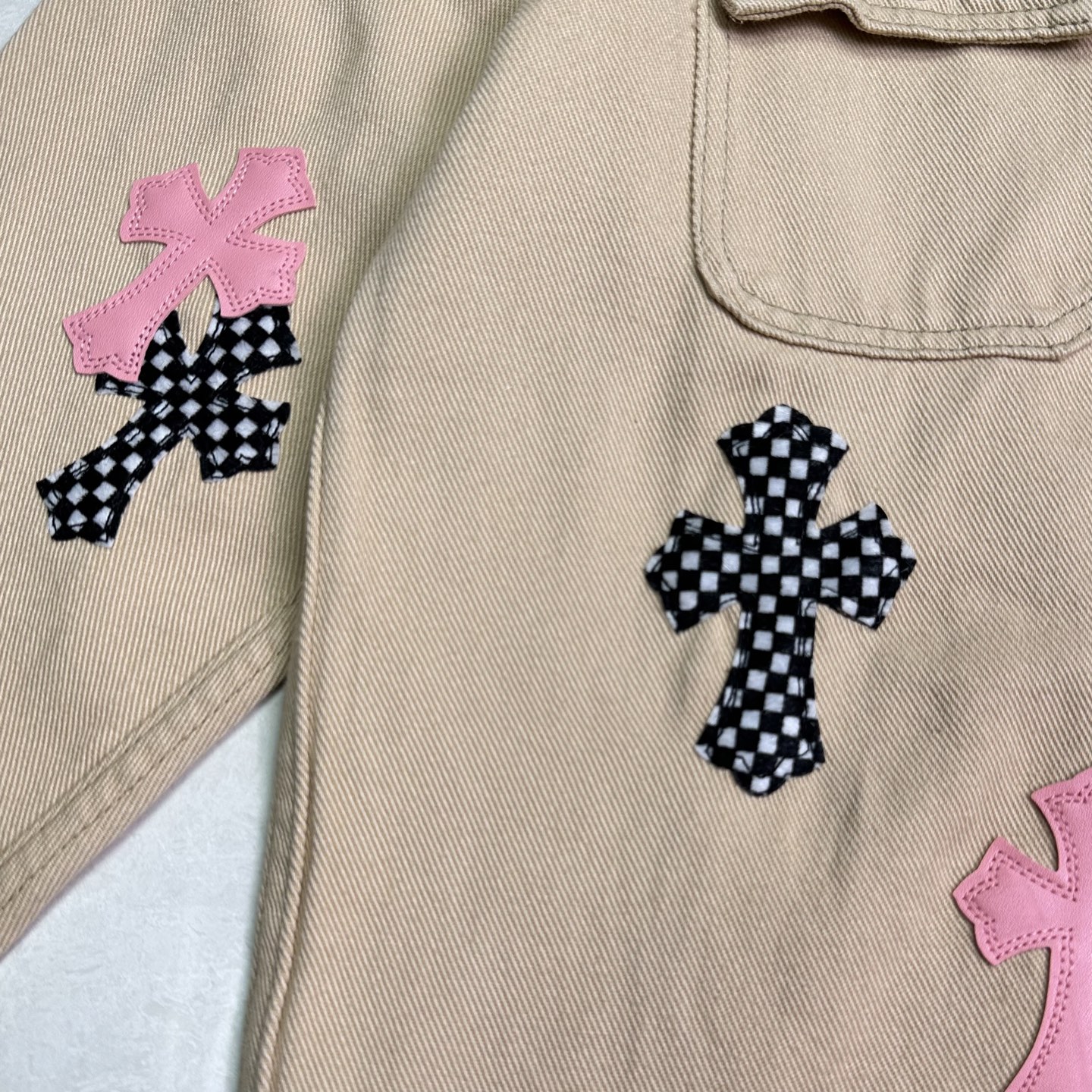Chrome Hearts 克罗心2025新款粉皮卡其棋盘格 牛仔衬衫外套