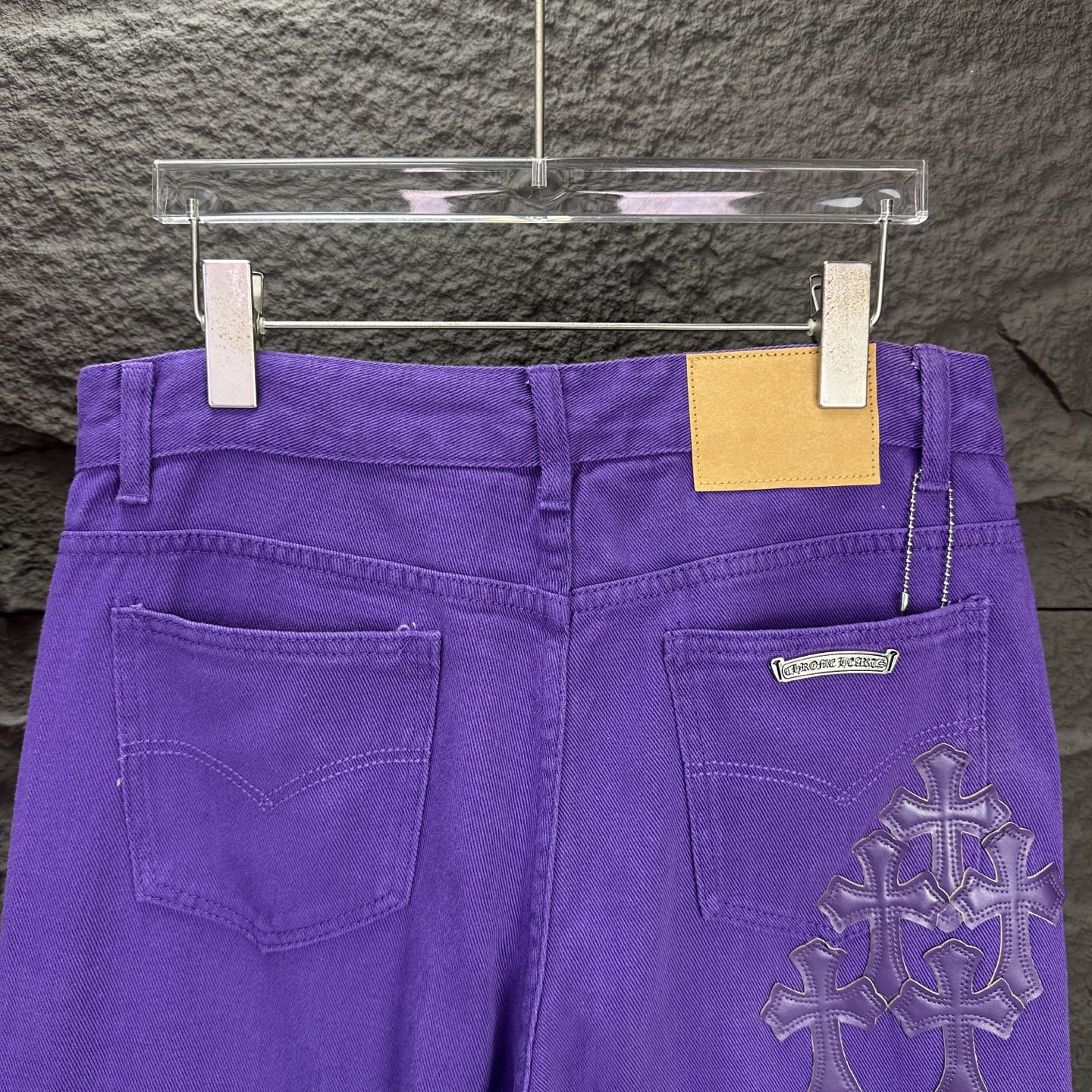 Chrome Hearts 克罗心2025新款限定紫色十字架拼皮 水洗宽松牛仔裤