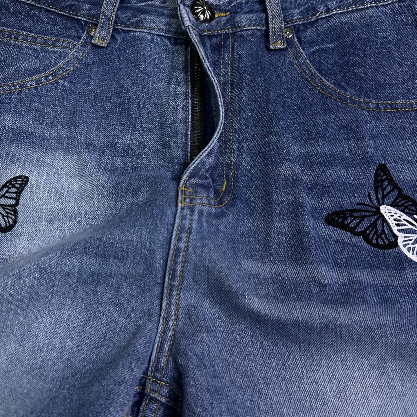 Chrome Hearts 克罗心2025新款双色蝴蝶 水洗宽松牛仔裤