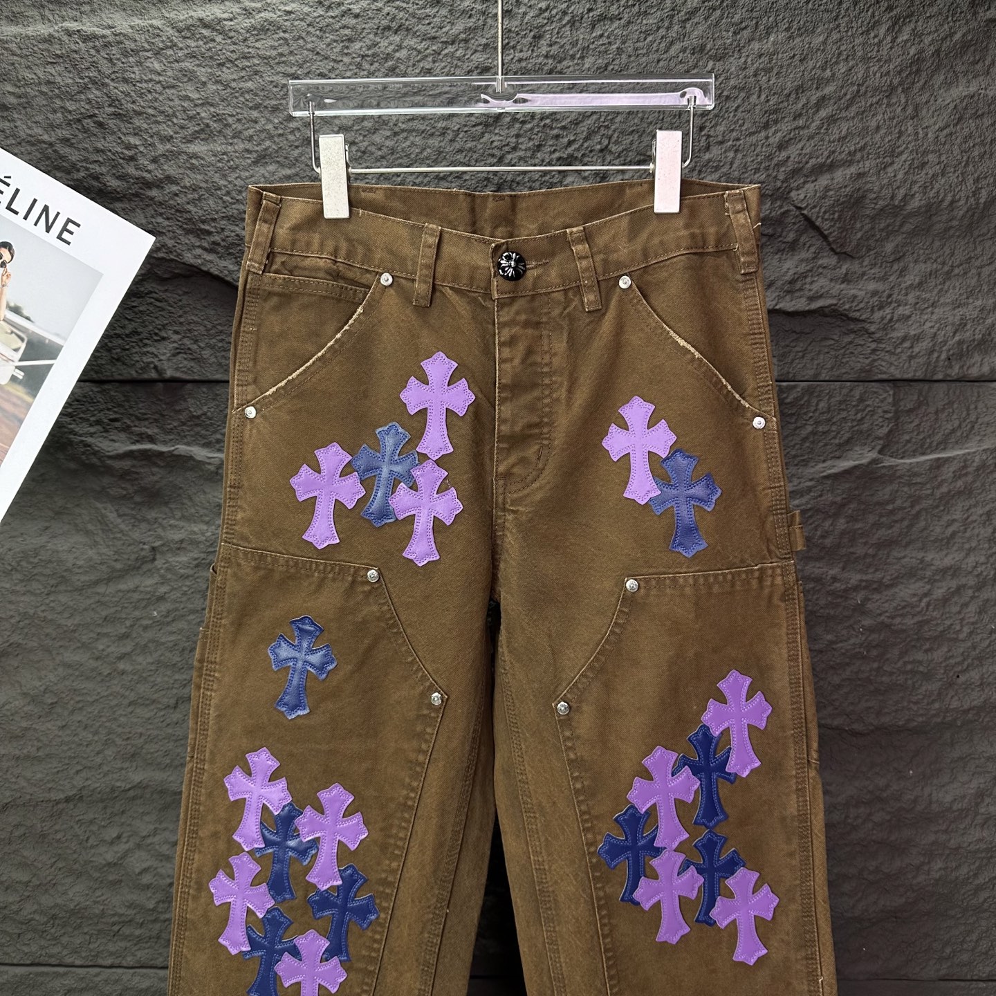 Chrome Hearts 克罗心2025新款工装伐木紫色十字架拼皮 宽松牛仔裤