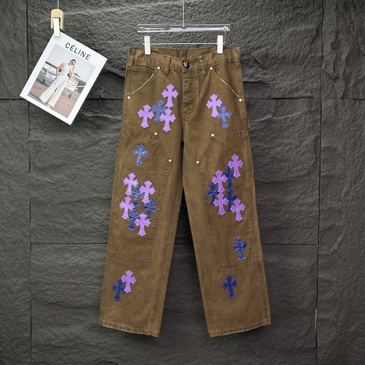Chrome Hearts 克罗心2025新款工装伐木紫色十字架拼皮 宽松牛仔裤