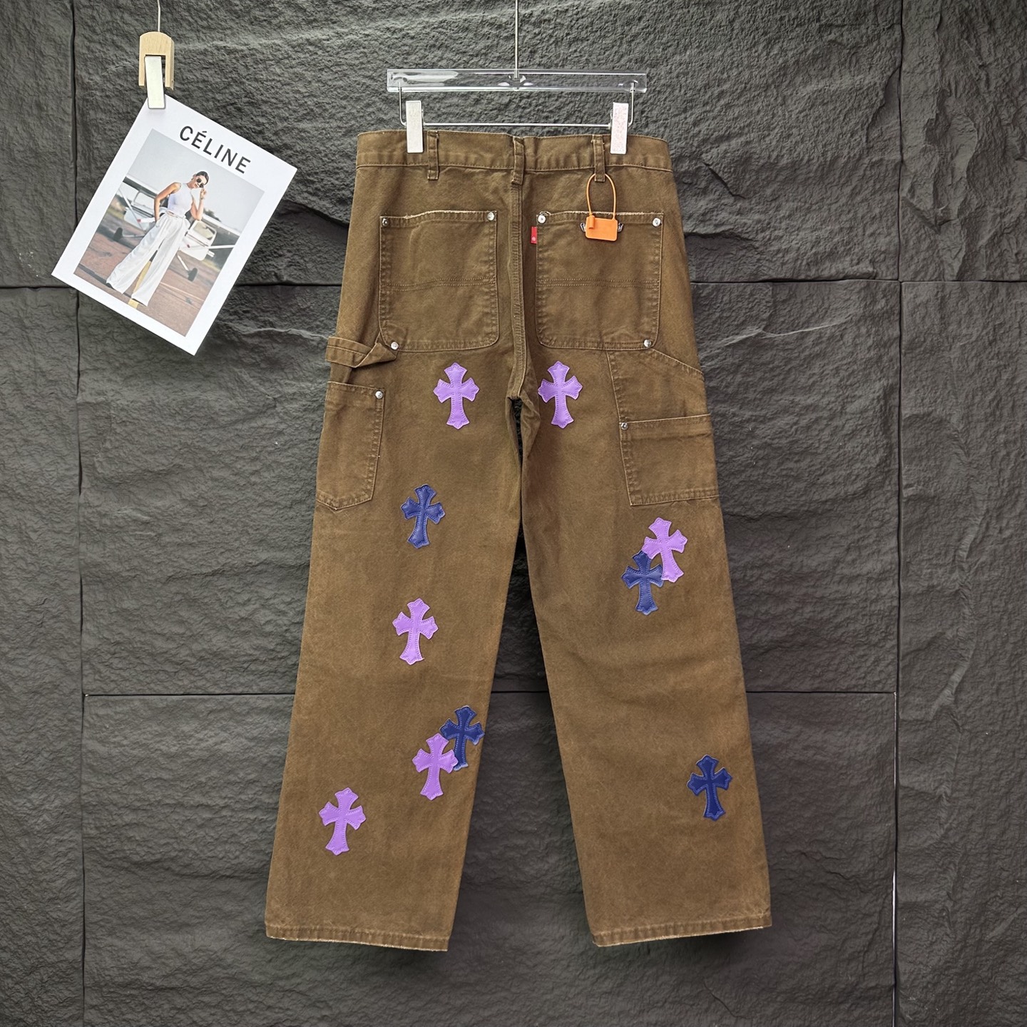 Chrome Hearts 克罗心2025新款工装伐木紫色十字架拼皮 宽松牛仔裤