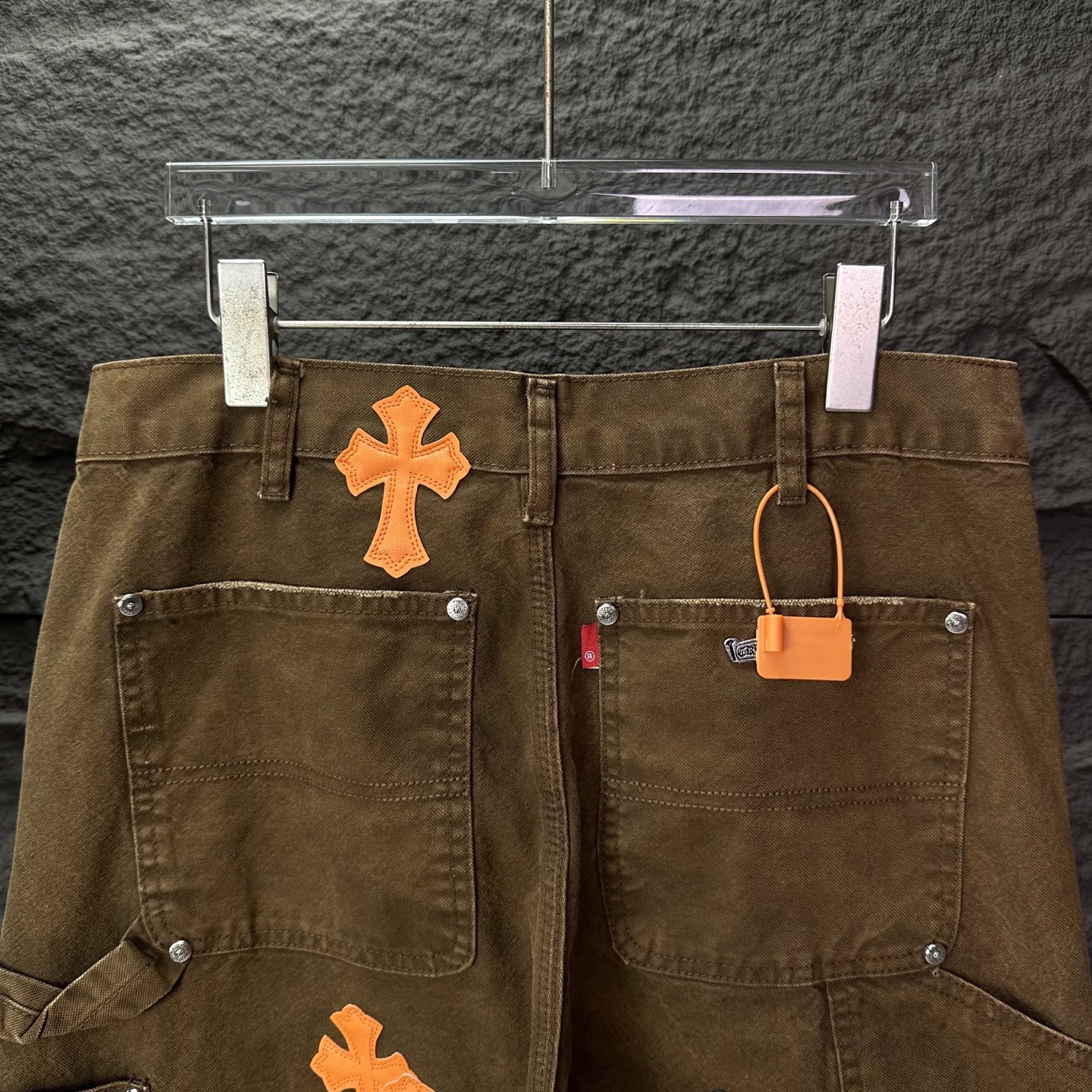 Chrome Hearts 克罗心2025新款工装伐木橙色十字架拼皮 宽松牛仔裤