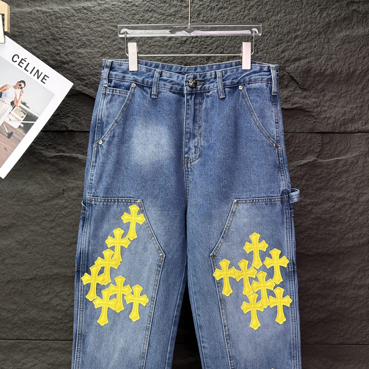 Chrome Hearts 克罗心2025新款限定伐木黄色十字架拼皮 水洗牛仔裤