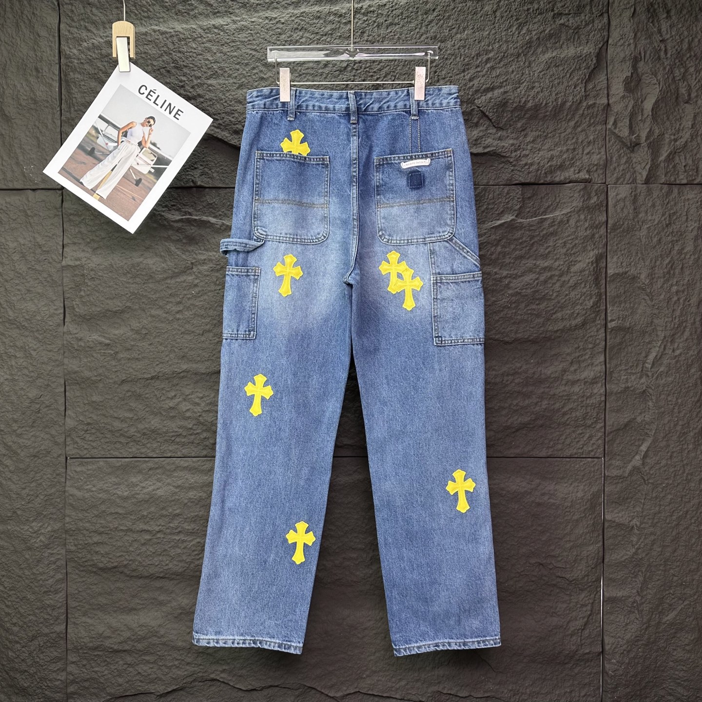 Chrome Hearts 克罗心2025新款限定伐木黄色十字架拼皮 水洗牛仔裤