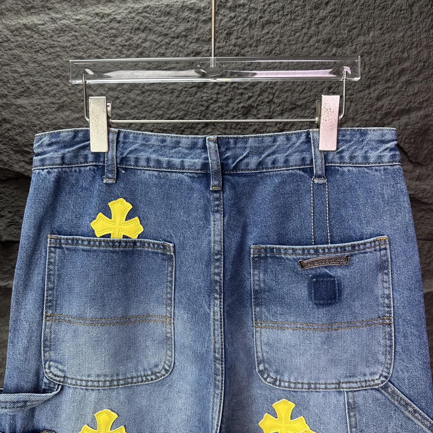 Chrome Hearts 克罗心2025新款限定伐木黄色十字架拼皮 水洗牛仔裤