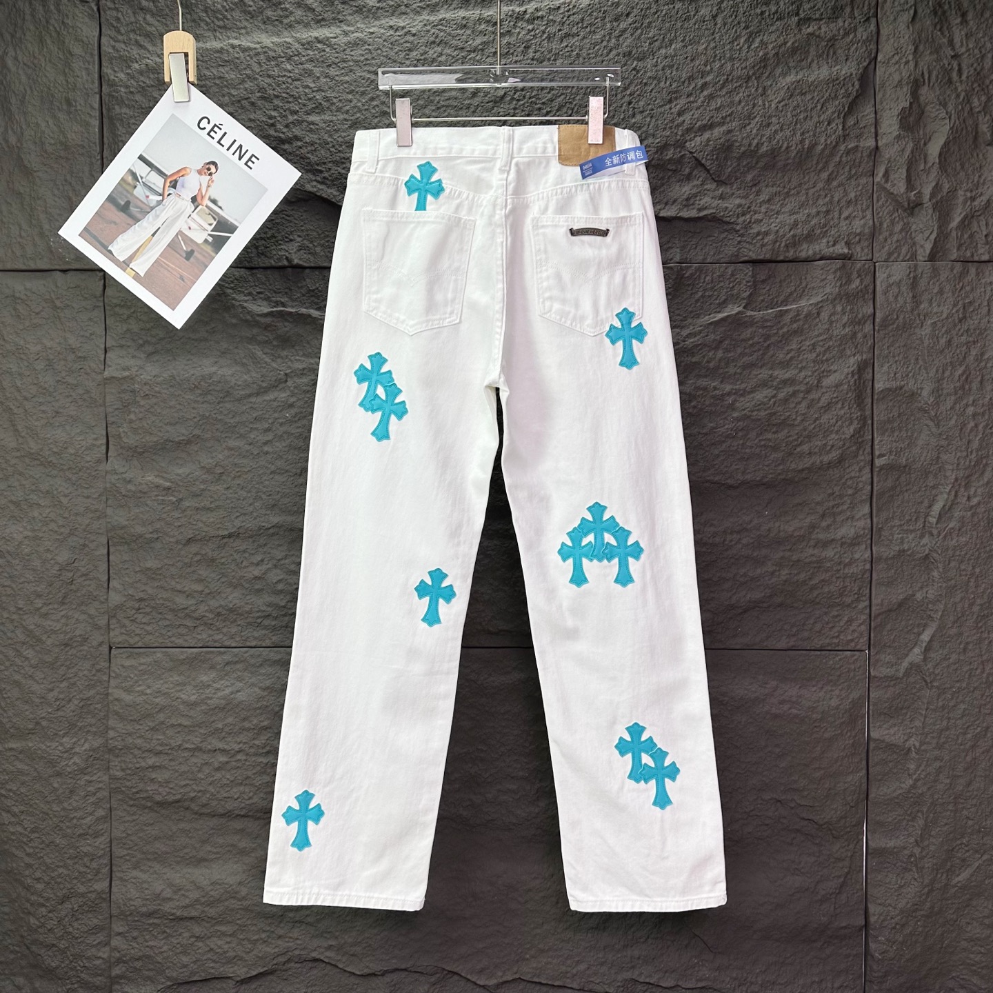 克罗心2025新款冰蓝十字架拼皮情侣款水洗宽松牛仔裤 🔥高版本🔥高版本🔥顶级天花板品质 不同水洗质感的款