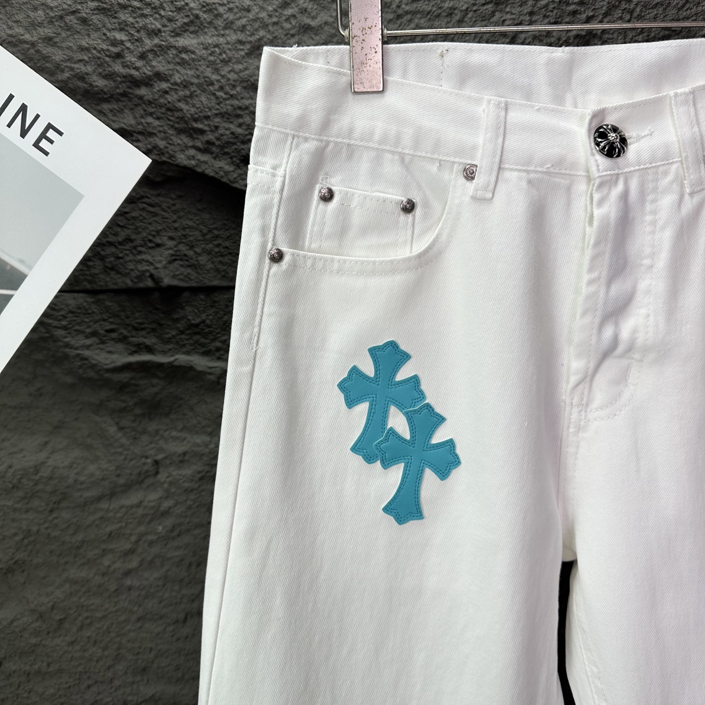 克罗心2025新款冰蓝十字架拼皮情侣款水洗宽松牛仔裤 🔥高版本🔥高版本🔥顶级天花板品质 不同水洗质感的款