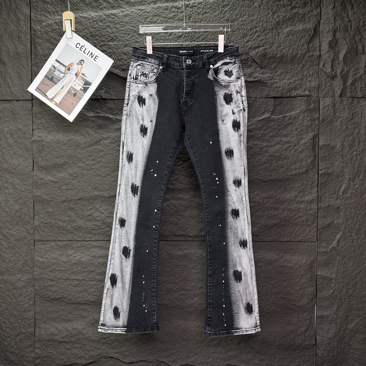 PURPLE BRAND 2025新款重工撞色泼墨情侣款水洗宽松微喇牛仔裤 🔥高版本🔥高版本🔥顶级天花板