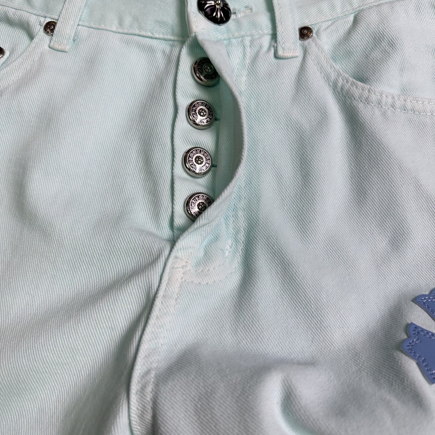 克罗心2025新款浅蓝粉色十字架拼皮情侣款水洗宽松牛仔裤 🔥高版本🔥高版本🔥顶级天花板品质 不同水洗质感