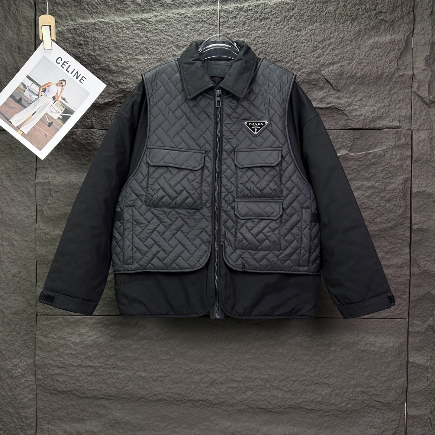 מעילת קולקציית עדכנית Prada בסגנון גיאומטרית – חומר חיצוני לגברים ונשים