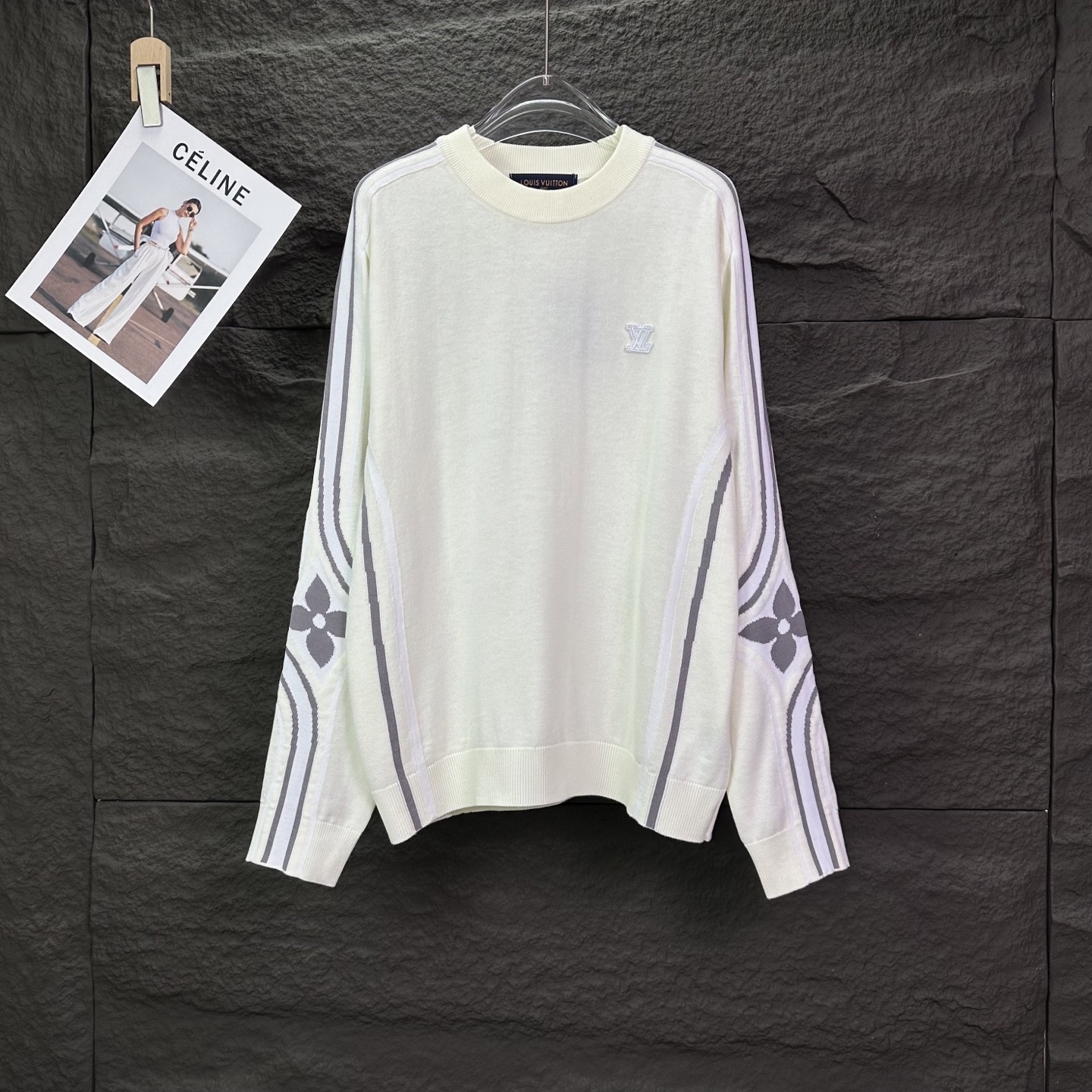 P245 versión superior) Suéter de punto con cuello redondo para pareja con logo de intarsia y mangas de la nueva serie d…