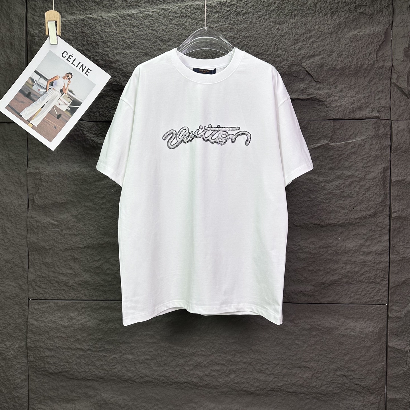 P80 Lujia 2026 nueva camiseta bordada de manga corta con letras de lentejuelas y cuentas estilo pareja 🔥Versión alta🔥…