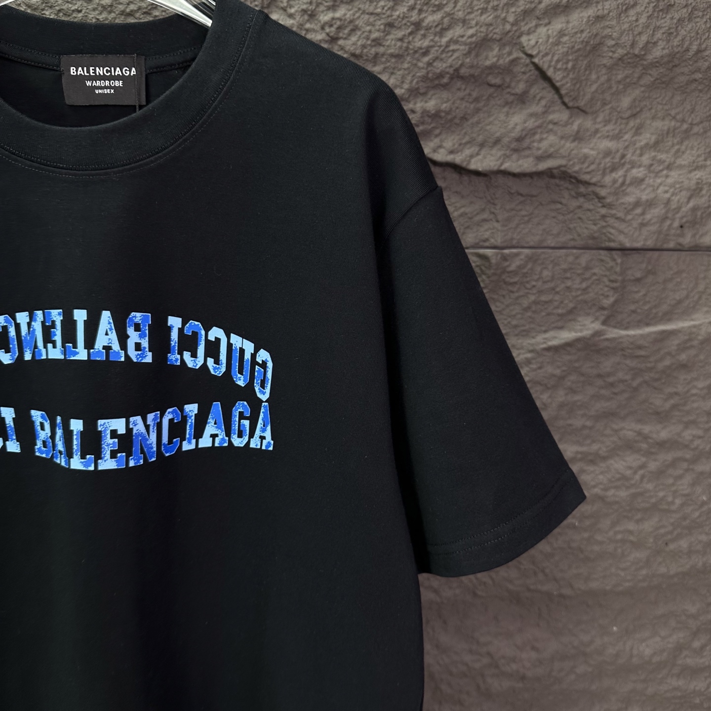 Balenciaga 巴黎世家2026新款蓝色字母印花logo 短袖T恤
