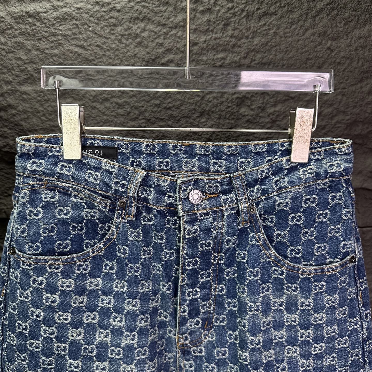 Gucci 古驰2026新款提花满印logo 水洗宽松牛仔裤