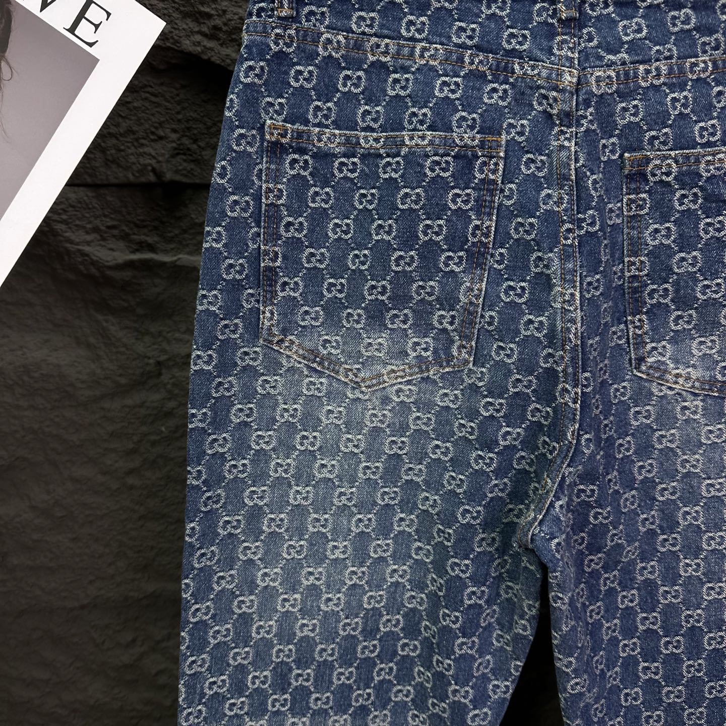 Gucci 古驰2026新款提花满印logo 水洗宽松牛仔裤