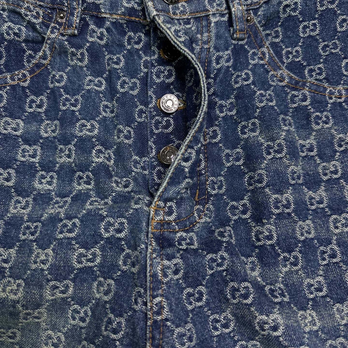 Gucci 古驰2026新款提花满印logo 水洗宽松牛仔裤