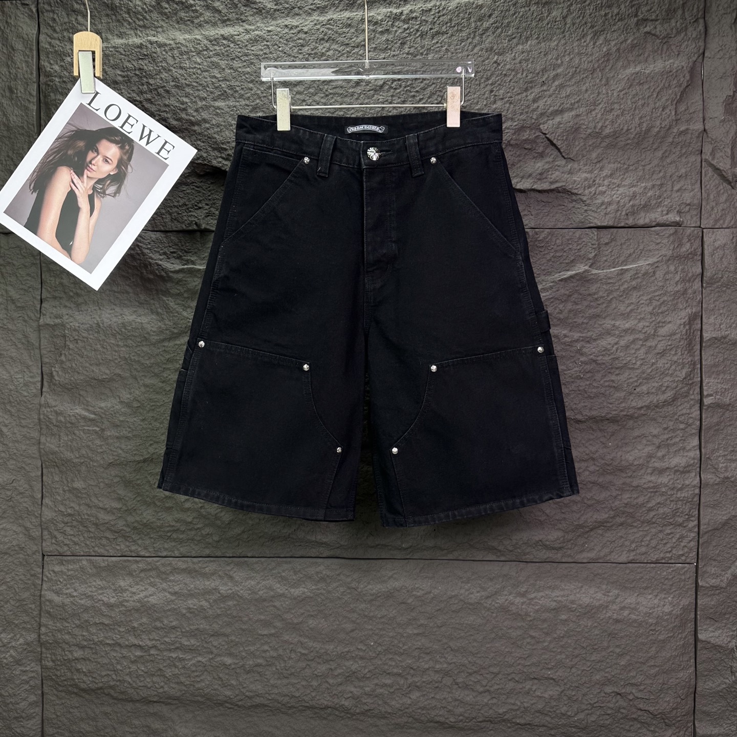 Chrome Hearts 克罗心2026新款伐木口袋刺绣十字架拼皮 水洗宽松牛仔短裤