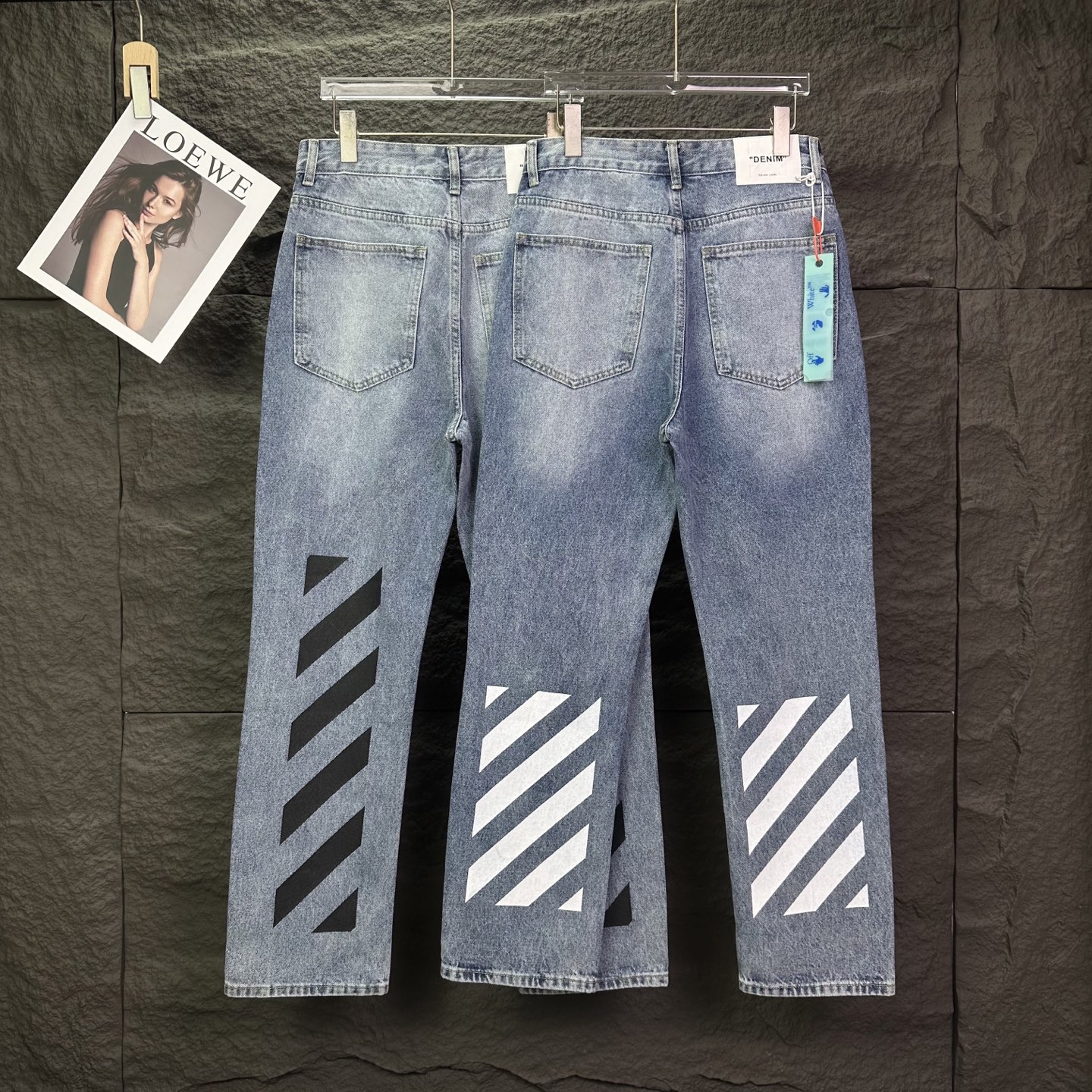 Off-White OFF- WHITE 2026新款浅蓝黑印花 水洗宽松牛仔裤