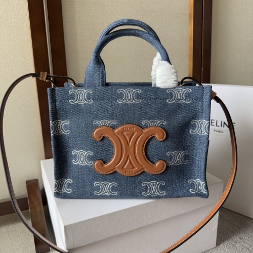 Celine Women's Textile Tote Bag with Logo Print, Denim Blue, 26 x 19 x 13 cm 1 Celine Women's Textile Tote Bag with Logo Print, Denim Blue, 26 x 19 x 13 cm